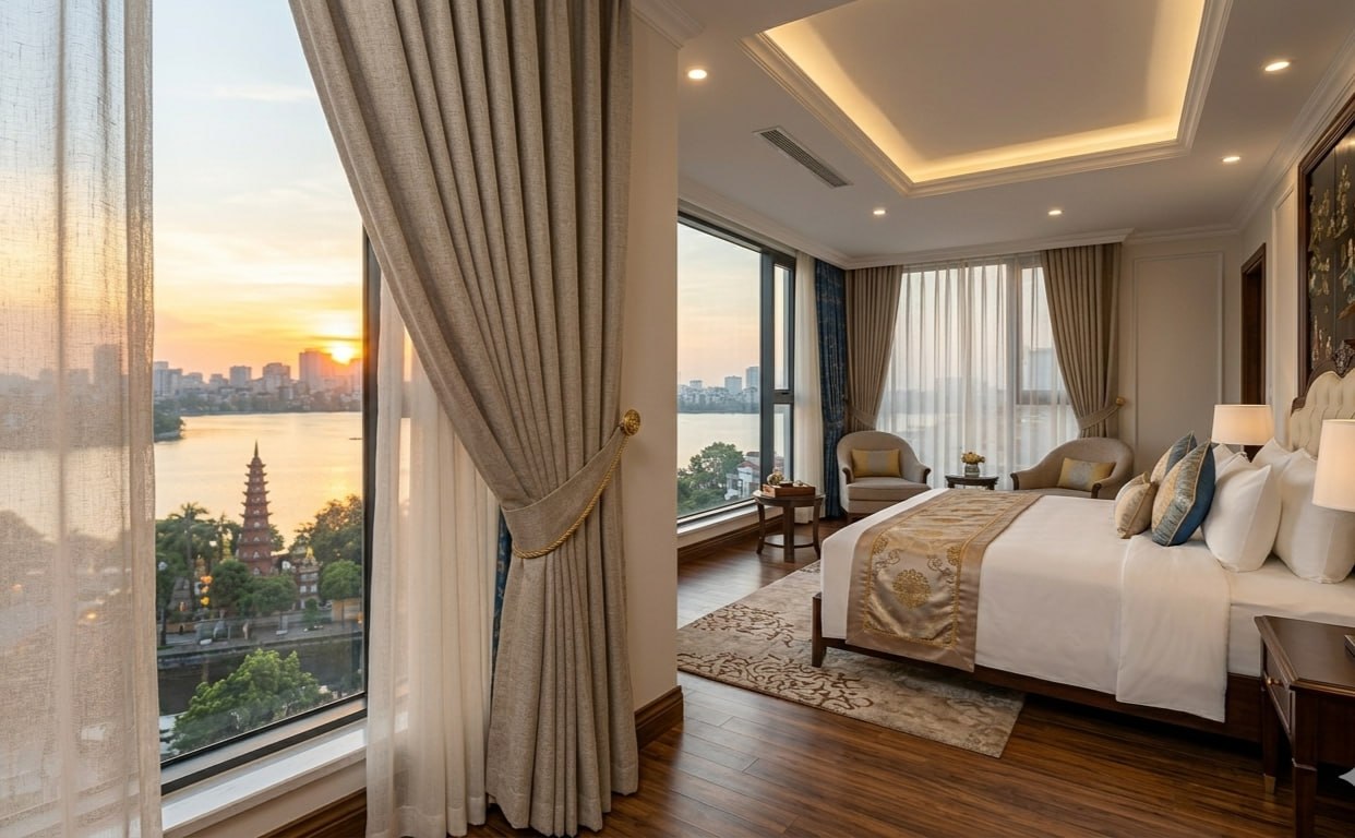 Rèm vải phòng ngủ khách sạn view biển